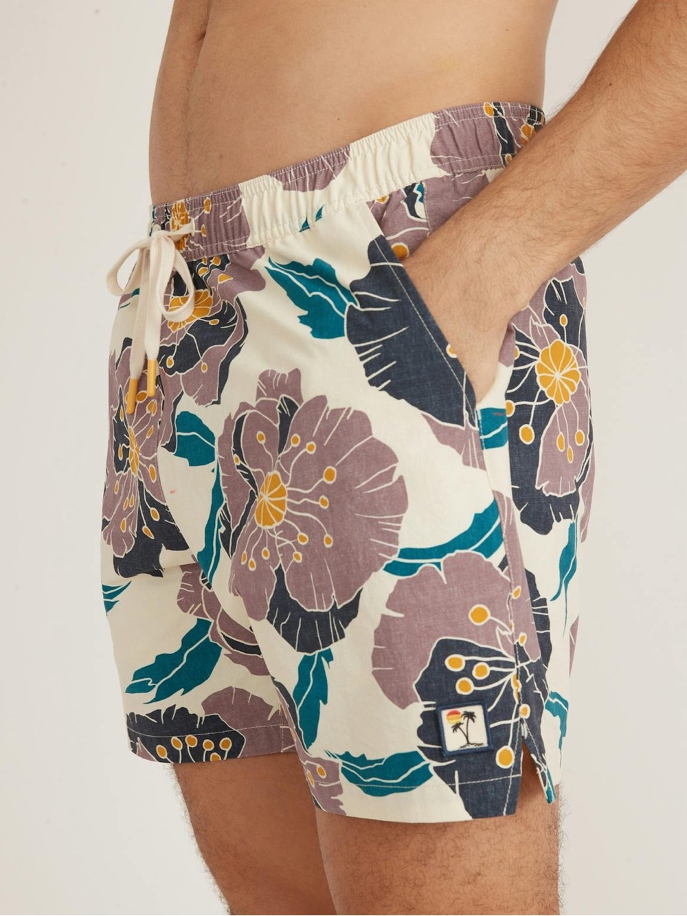 Marine Layer Men’s 5” Inseam Purple Floral Swim Trunks Size Large Beach Vacation